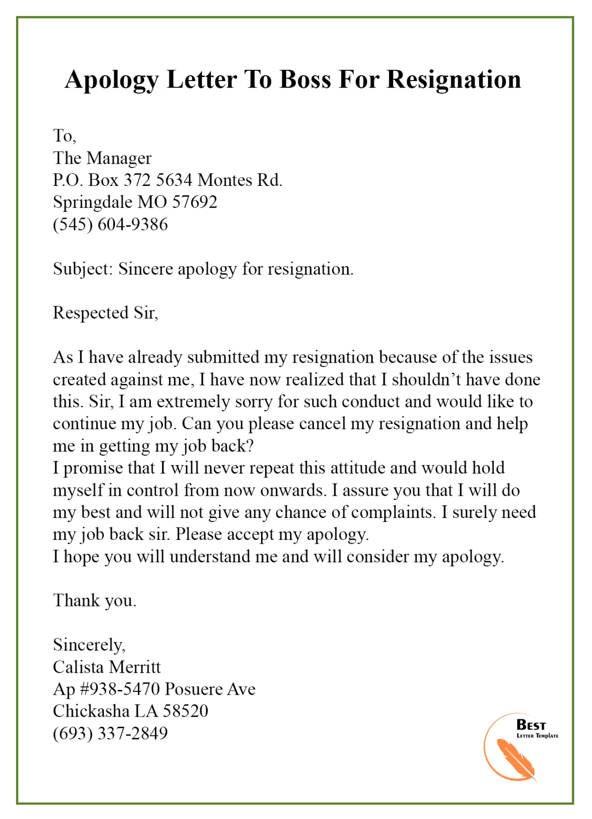Apology letter template to boss/ manager sample & examples