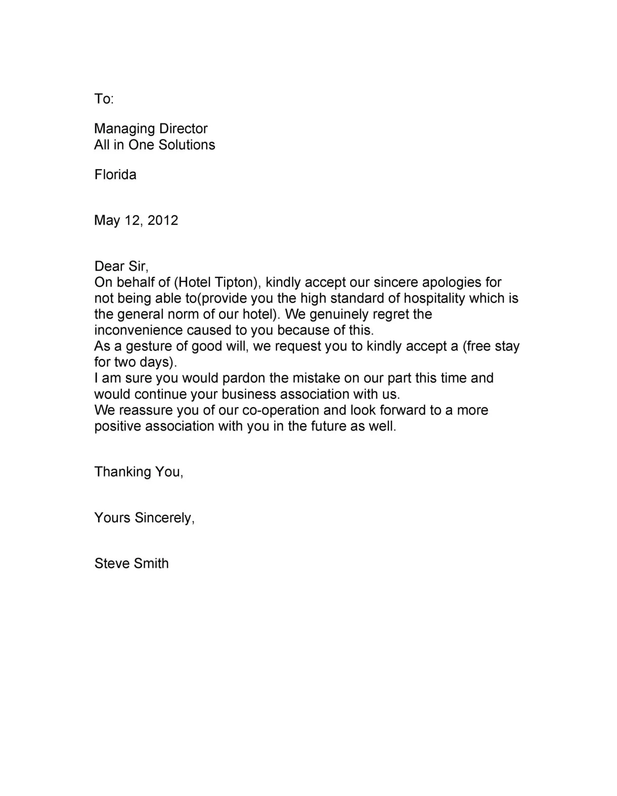 Apology Letter Sample