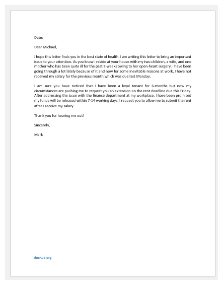 Letter requesting extension of time to pay rent download