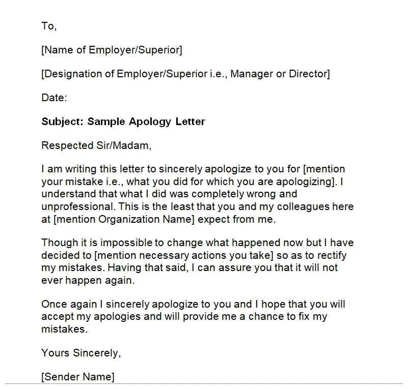 Apology letter sample