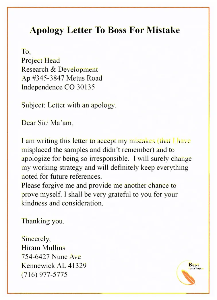 Sorry for the inconvenience letter