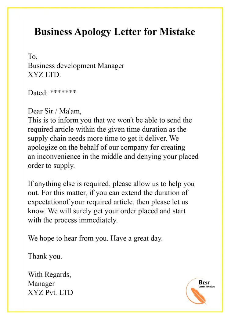 Apology letter template for mistake format, sample & example best