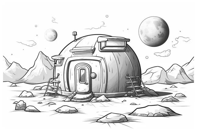 Space colony on the moon coloring page illustration premium ai