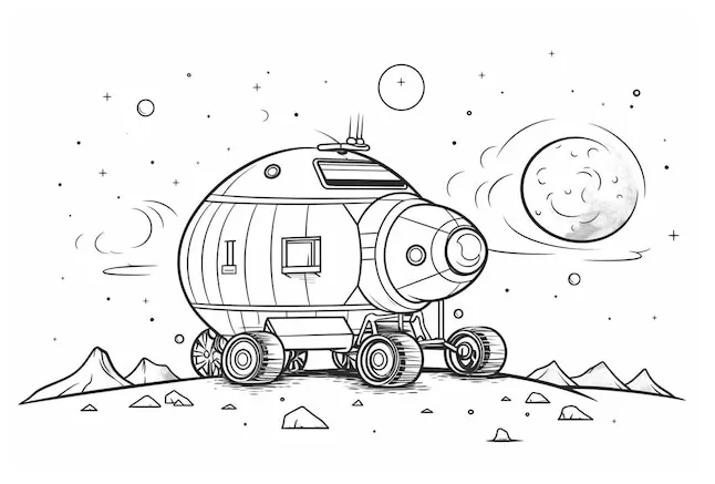 Space colony on the moon coloring page illustration premium ai
