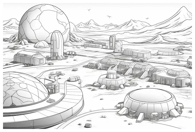 Space colony on the moon coloring page illustration premium ai