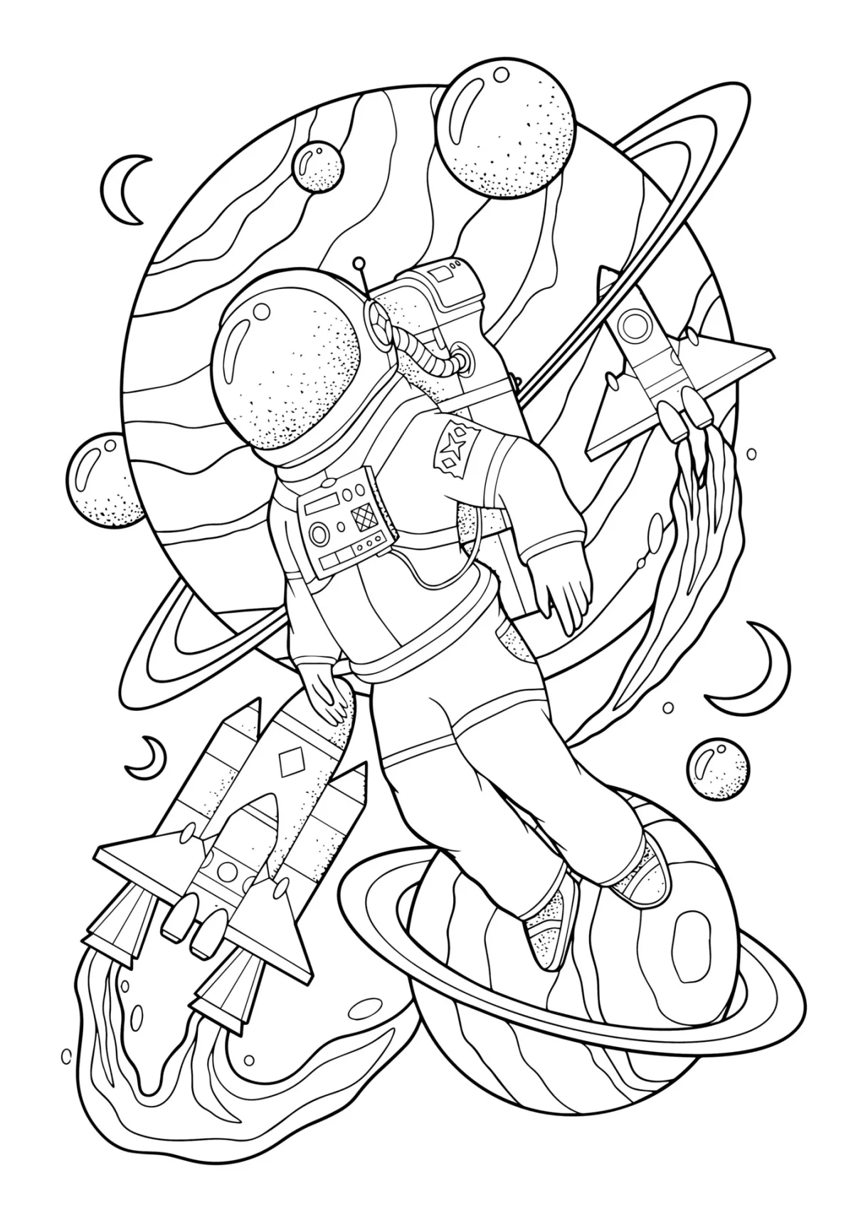 Coloring page for kids of astronauts in outer space coloring home