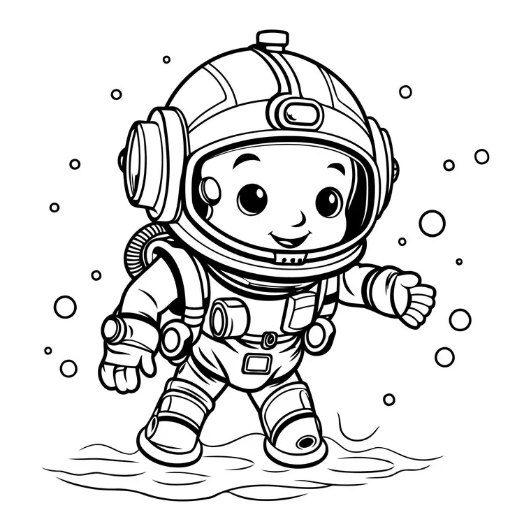 Coloring book for children astronaut in space suit vector illustration