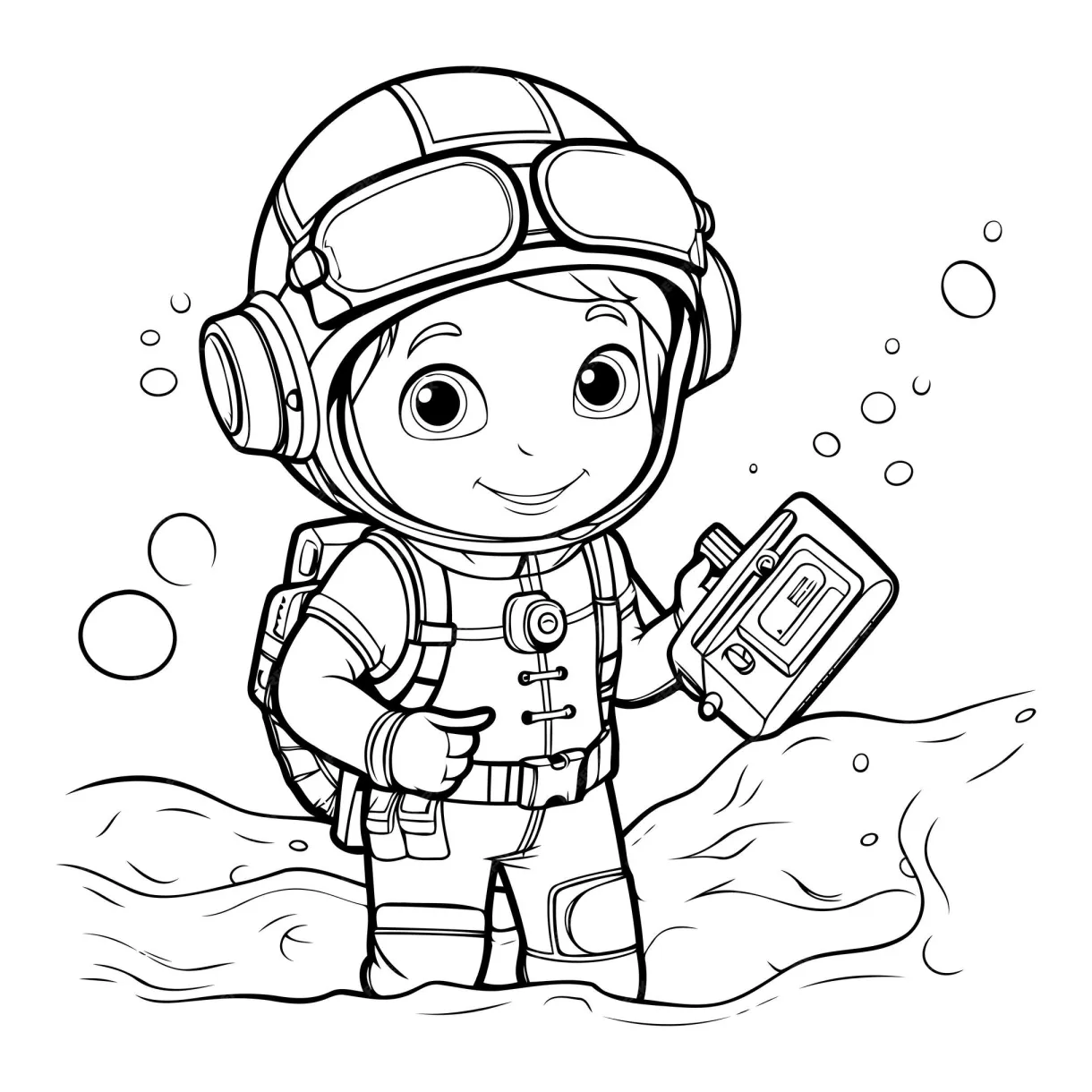 Premium vector coloring book for children cute little boy in space
