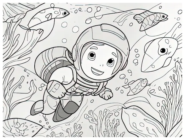Premium coloring pages of a cartoon character in a space suit