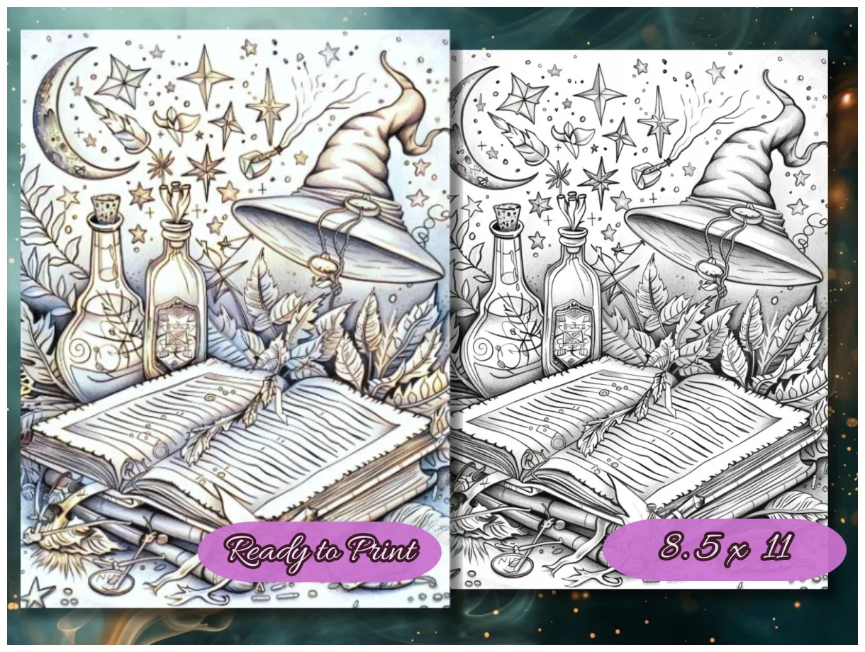 36 magical spellbook coloring pages adult and kids coloring book