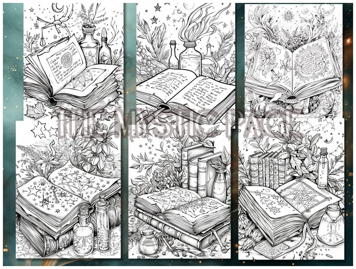 36 magical spellbook coloring pages adult and kids coloring book