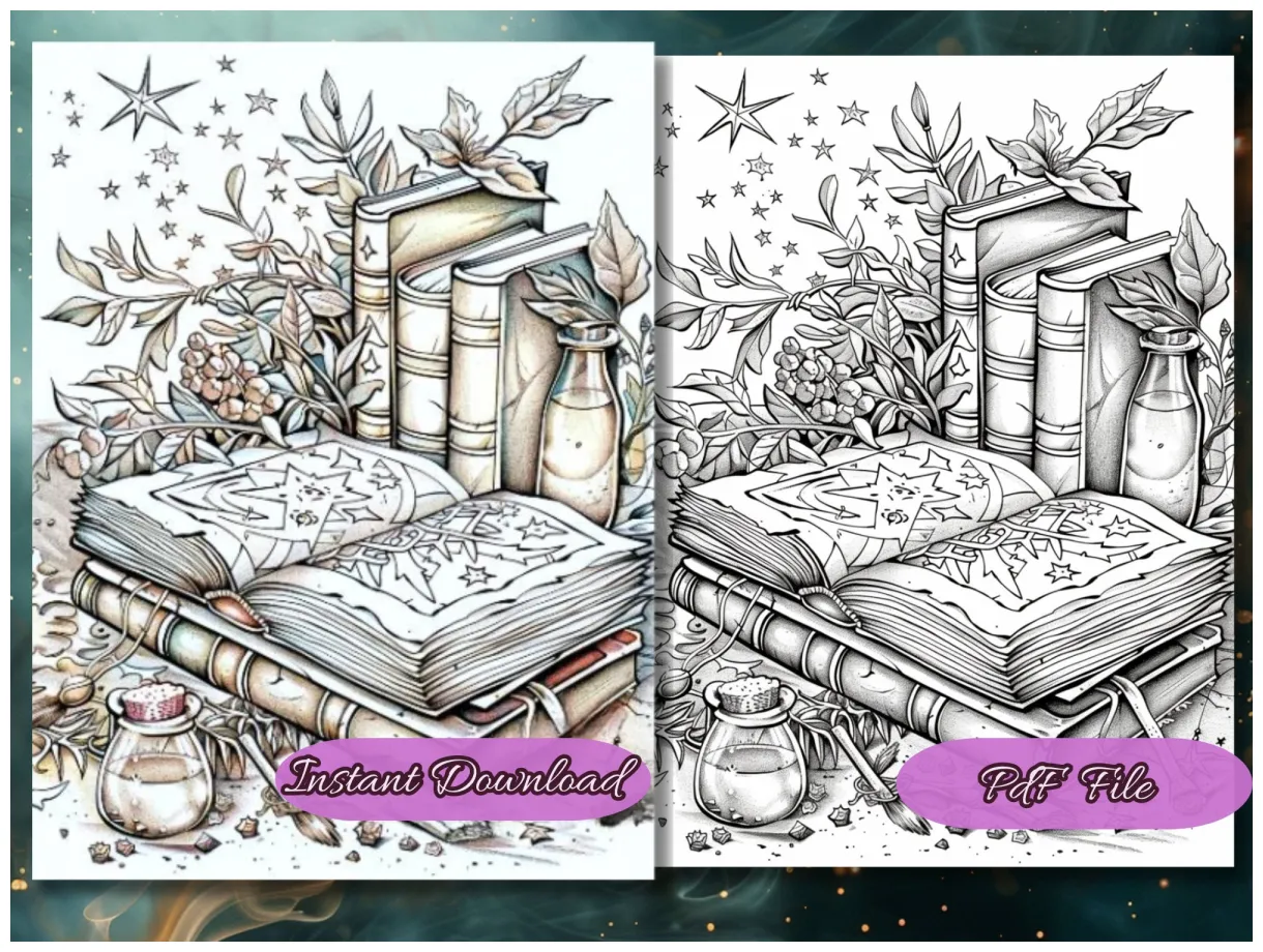 36 magical spellbook coloring pages adult and kids coloring book