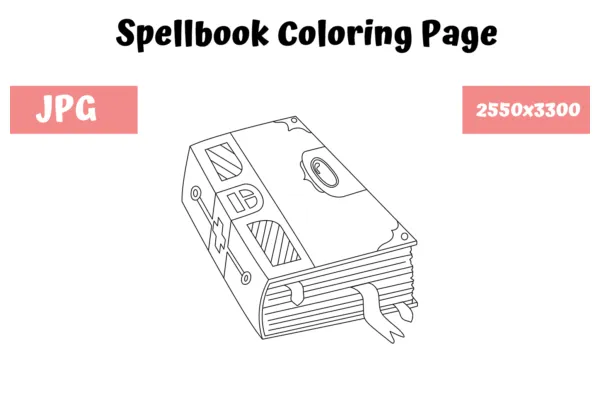 Coloring book page for kids spellbook graphic by mybeautifulfiles