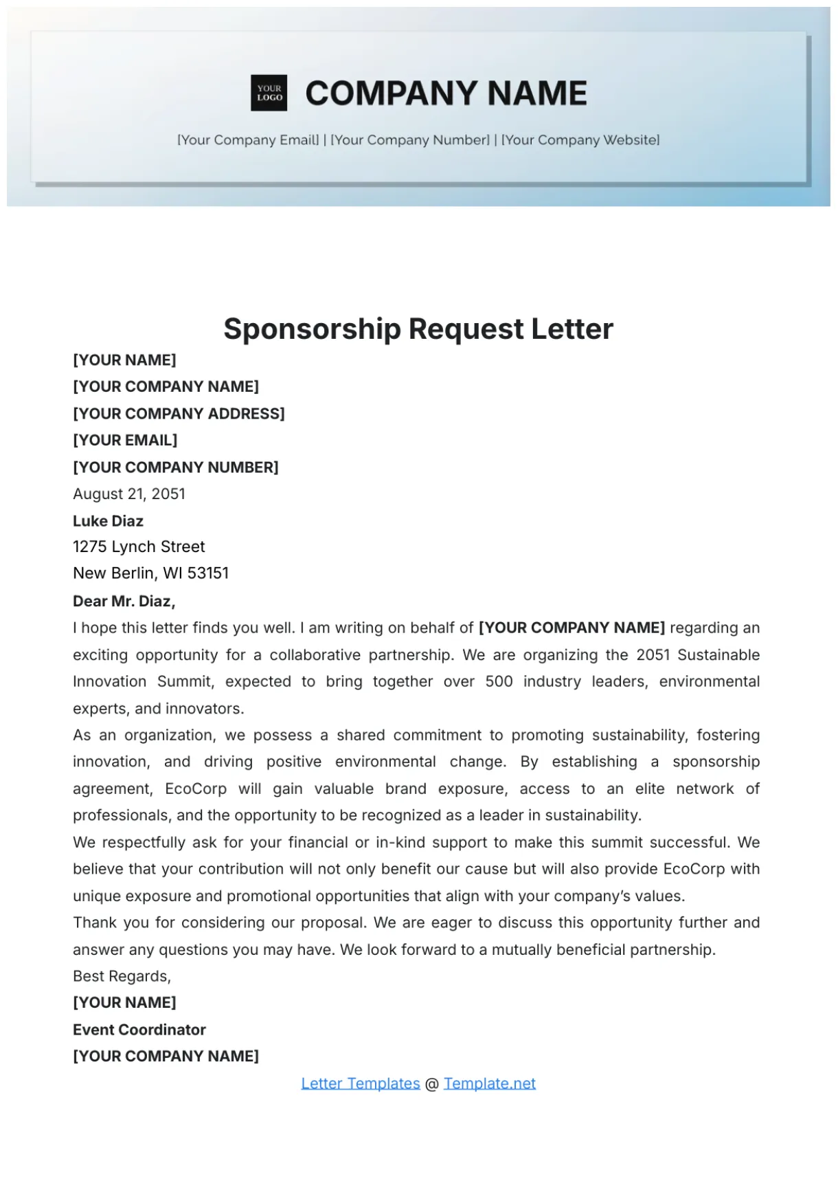 Free Sponsorship Request Letter Layout Template to Edit Online