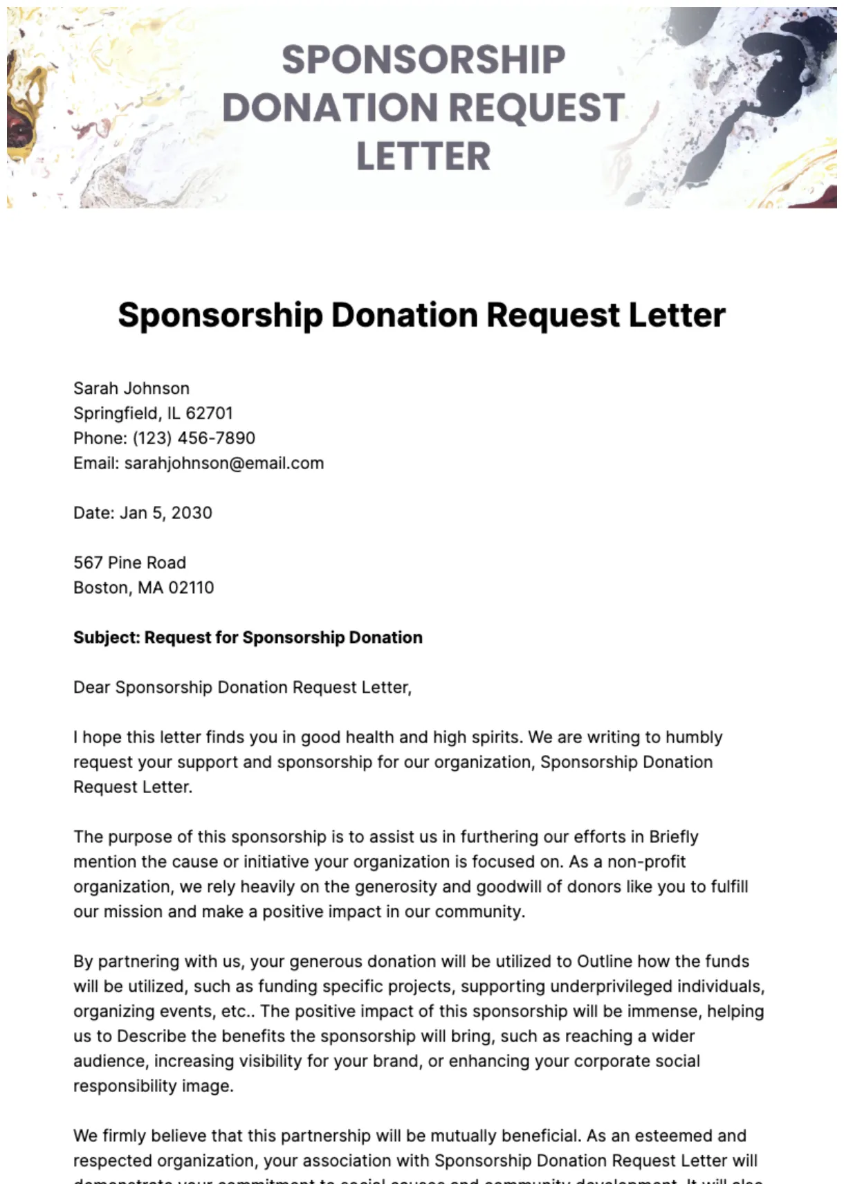 Free sponsorship donation request letter template edit online