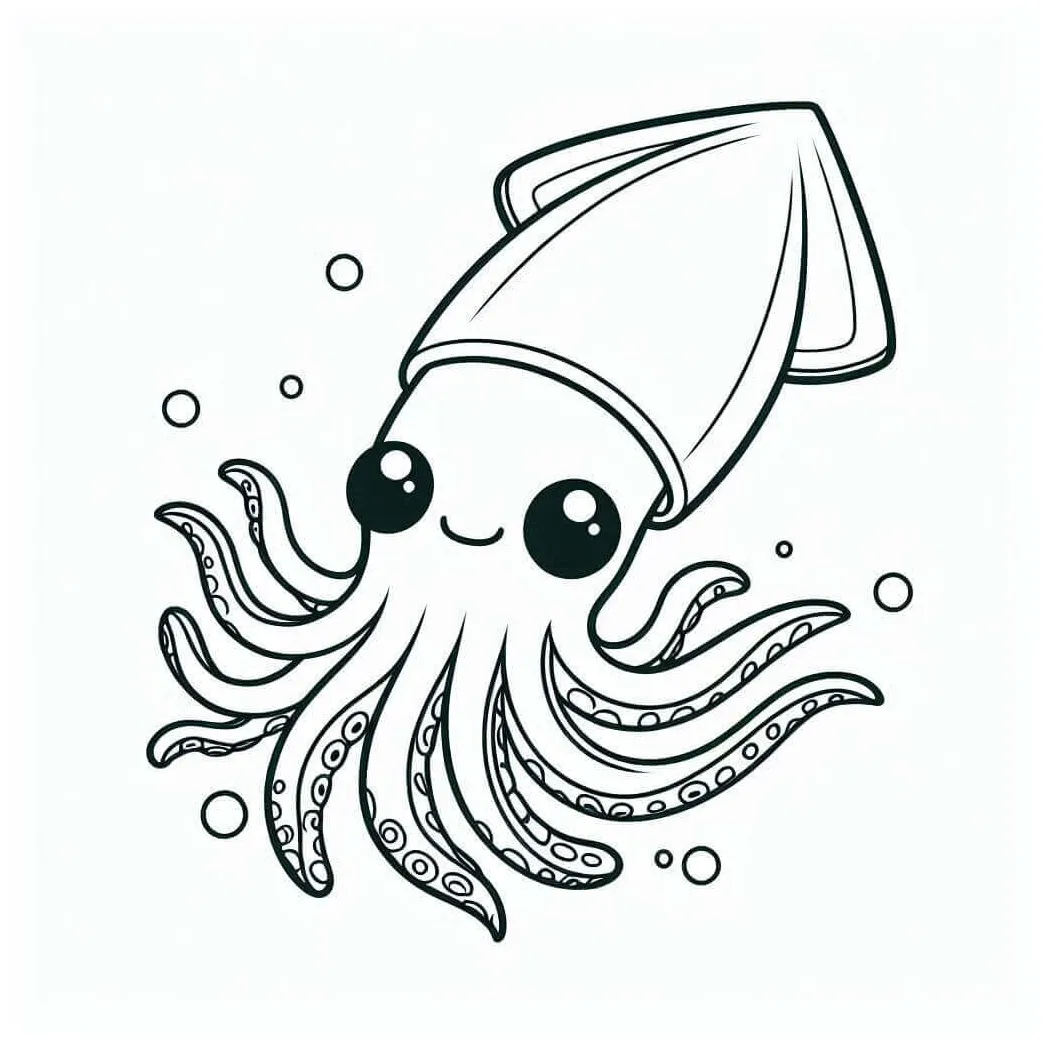Happy squid coloring page download, print or color online for free
