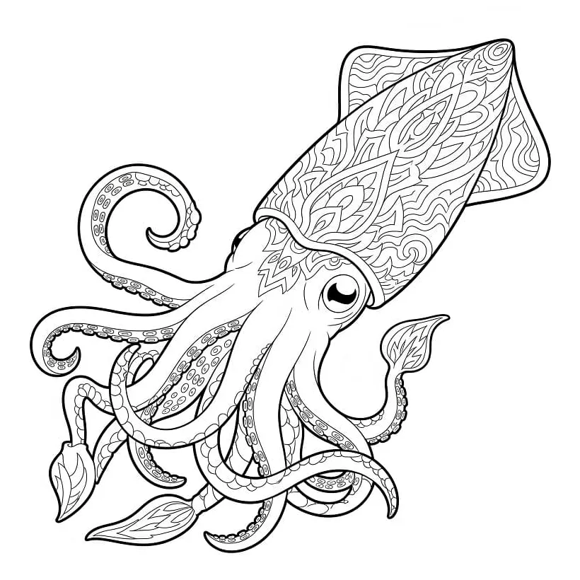 Beautiful Squid coloring page - Download, Print or Color Online for Free