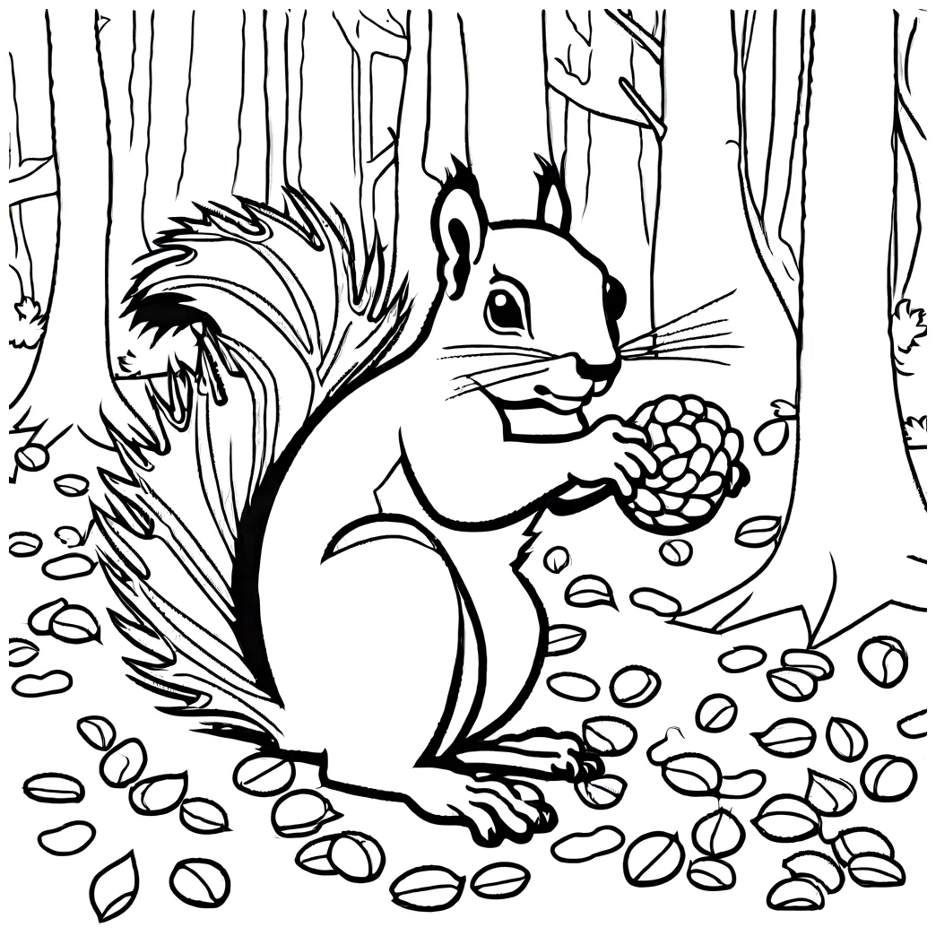 Forest nut gathering squirrel coloring page Lulu Pages