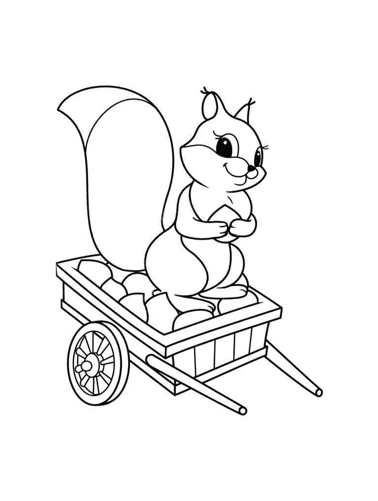 Squirrel on the nut cart coloring page