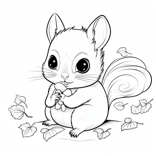 Premium coloring page of a squirrel with a nut