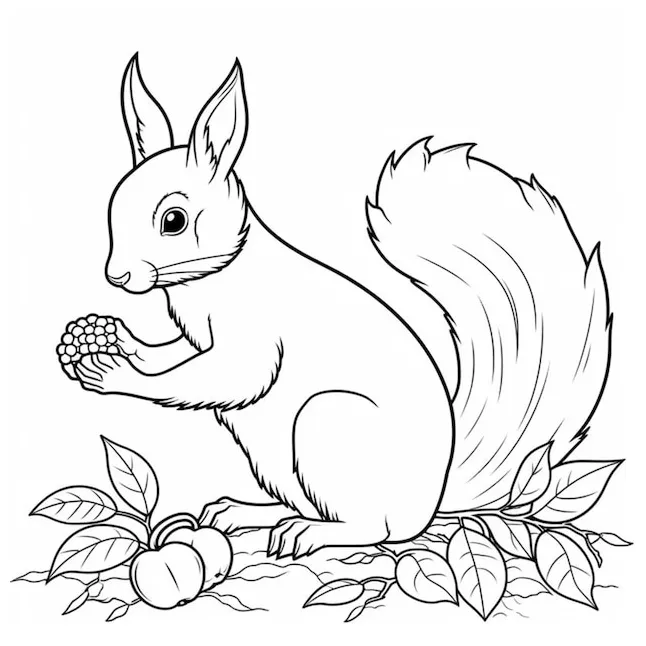 Premium ai a squirrel eating a nut in the fall coloring page