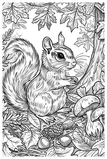 Squirrel climbing a tree coloring page premium ai-generated