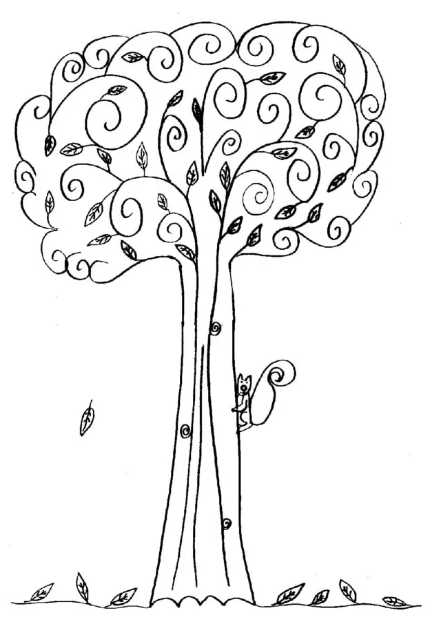Squirrel on a tree coloring page download, print or color online for free