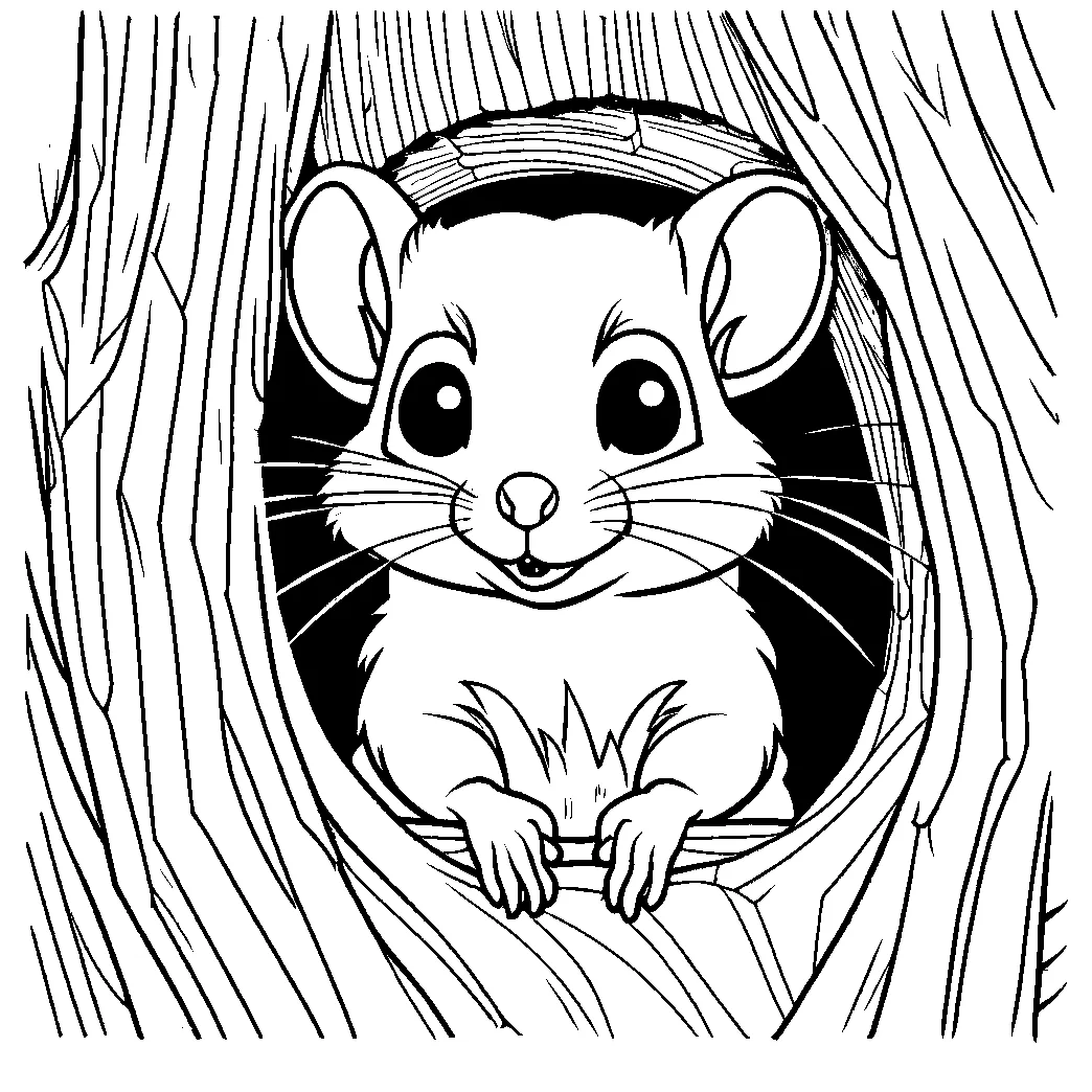 Curious squirrel in tree hollow coloring page lulu pages