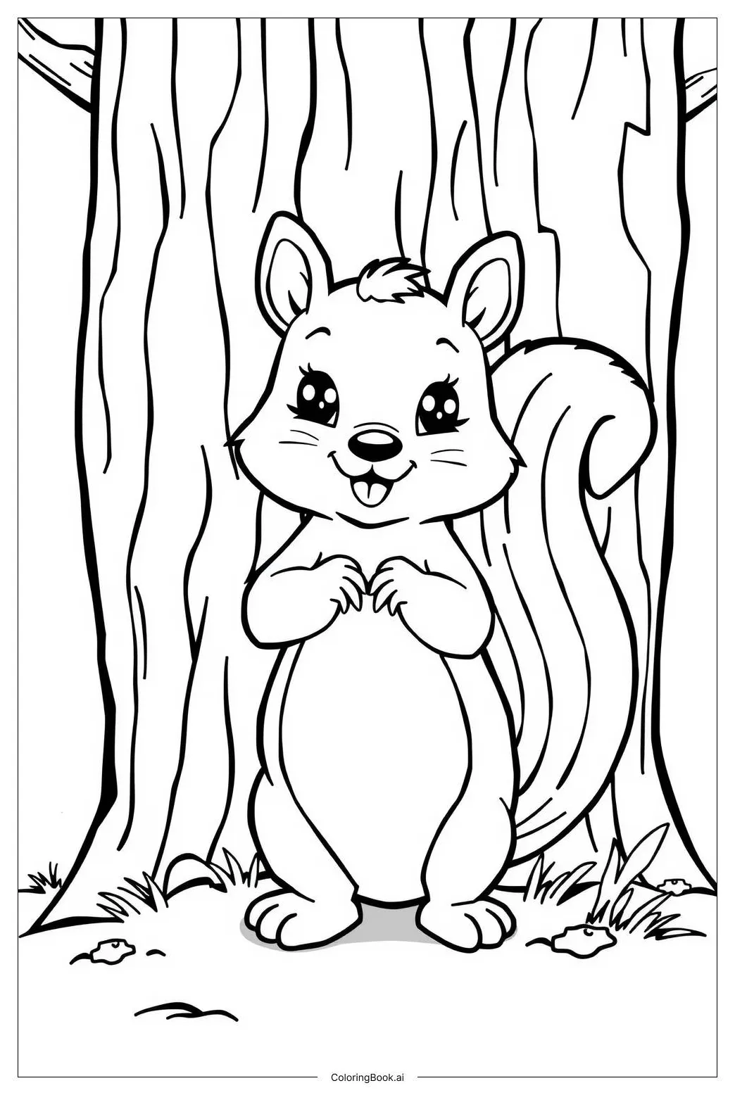 Squirrel climbing a tree coloring page free pdf&png printable