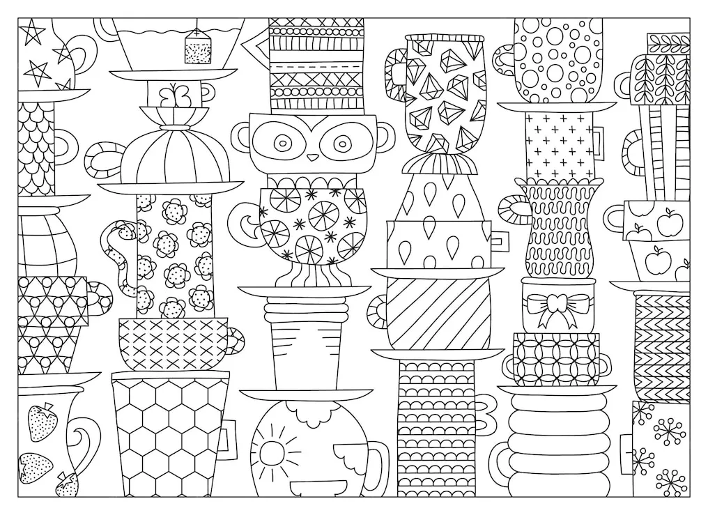 Premium Vector | Coloring page cups vector illustration