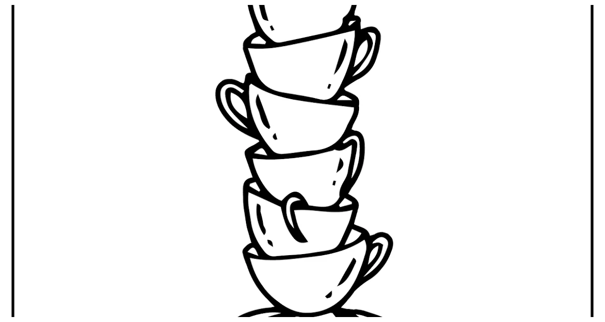 FREE Printable Coloring Page: Stacking Tea Cups