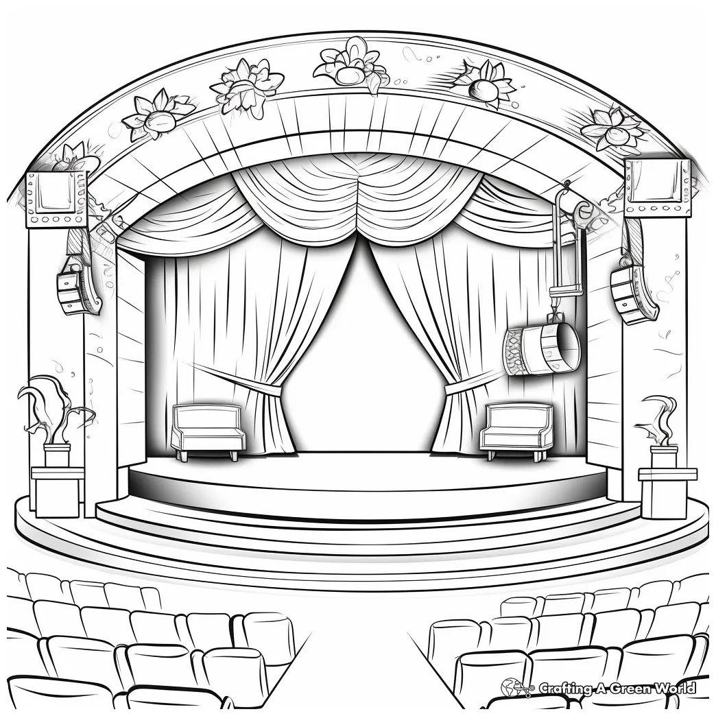 Stage coloring pages theatre drama color sketch drawing curtain saved