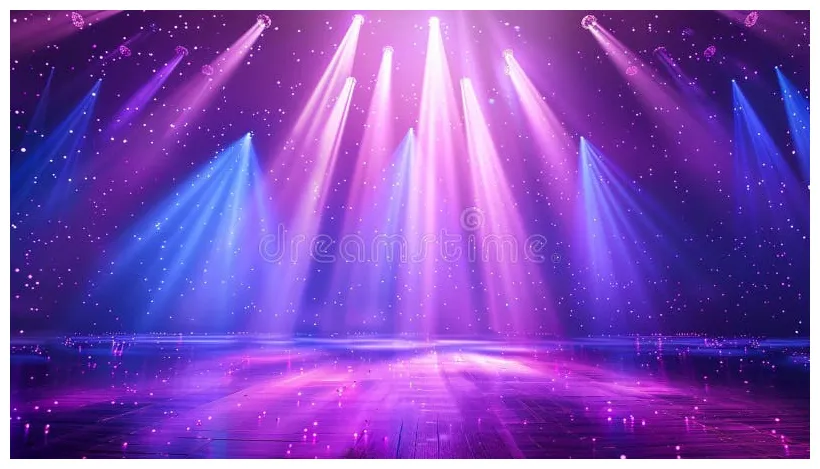 A with colour lights shining on the stage. stock