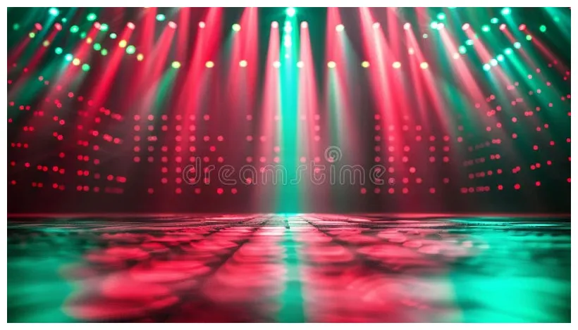 A with colour lights shining on the stage. stock