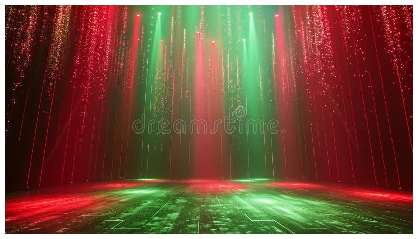 A with colour lights shining on the stage. stock