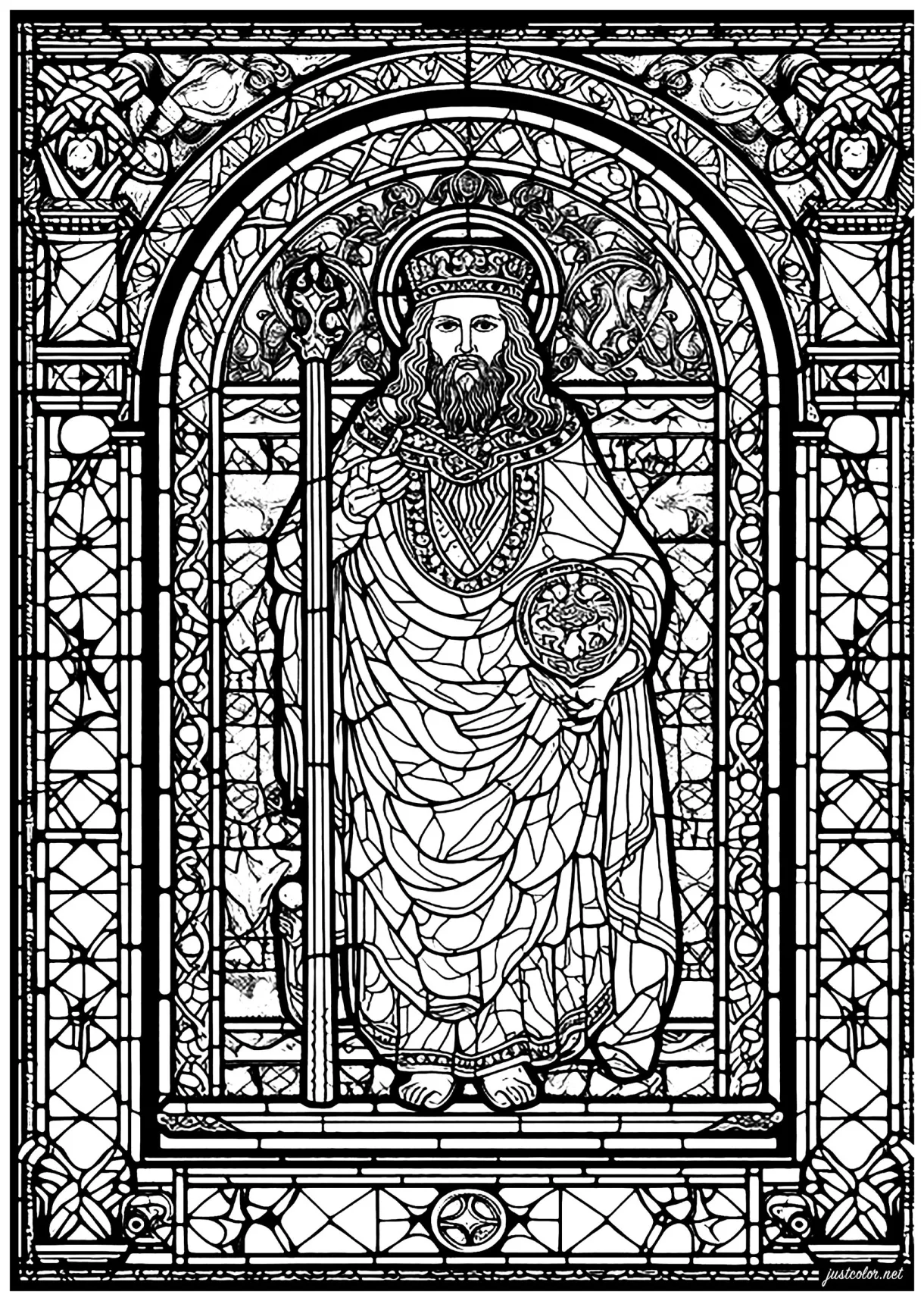Stained glass window depicting an imaginary king - Stained Glass