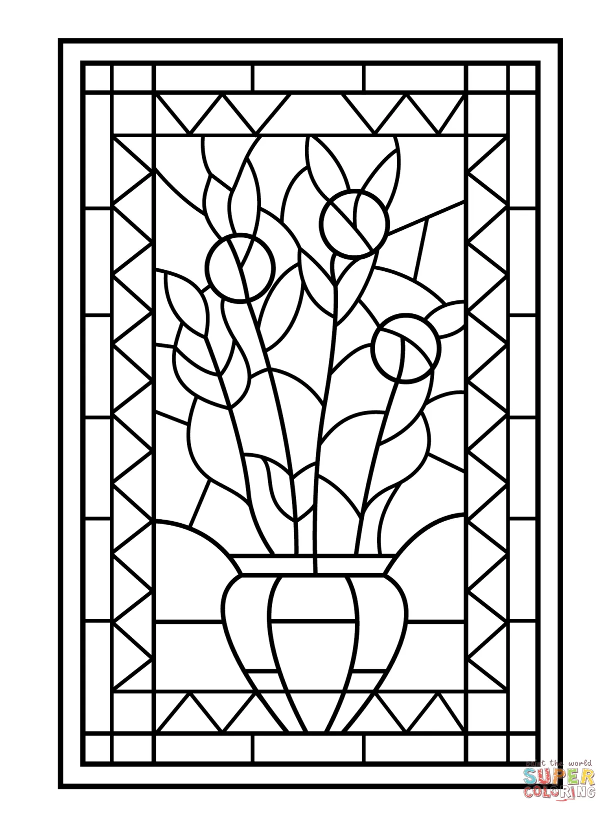 Flower Vase Stained Glass coloring page | Free Printable Coloring Pages