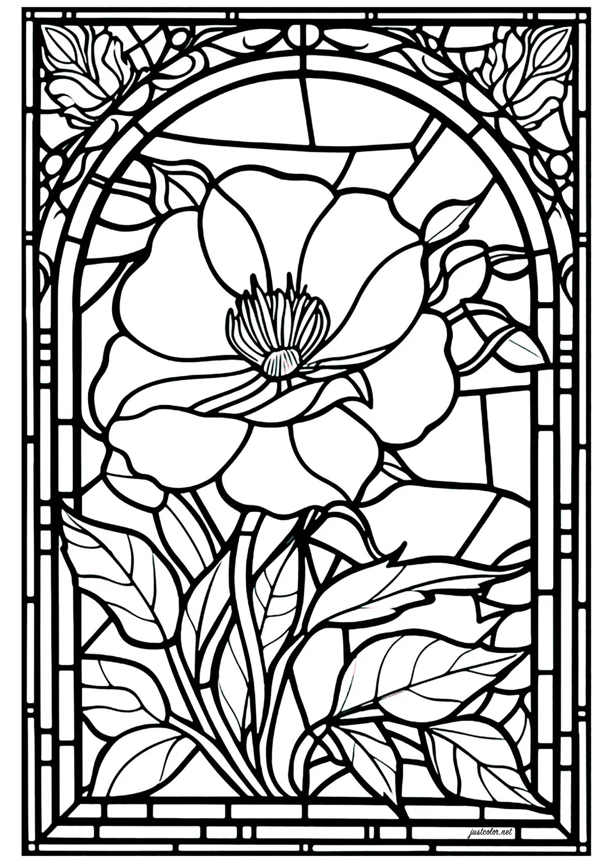 Stained glass flower - 3 - Stained Glass Coloring Pages - Page https