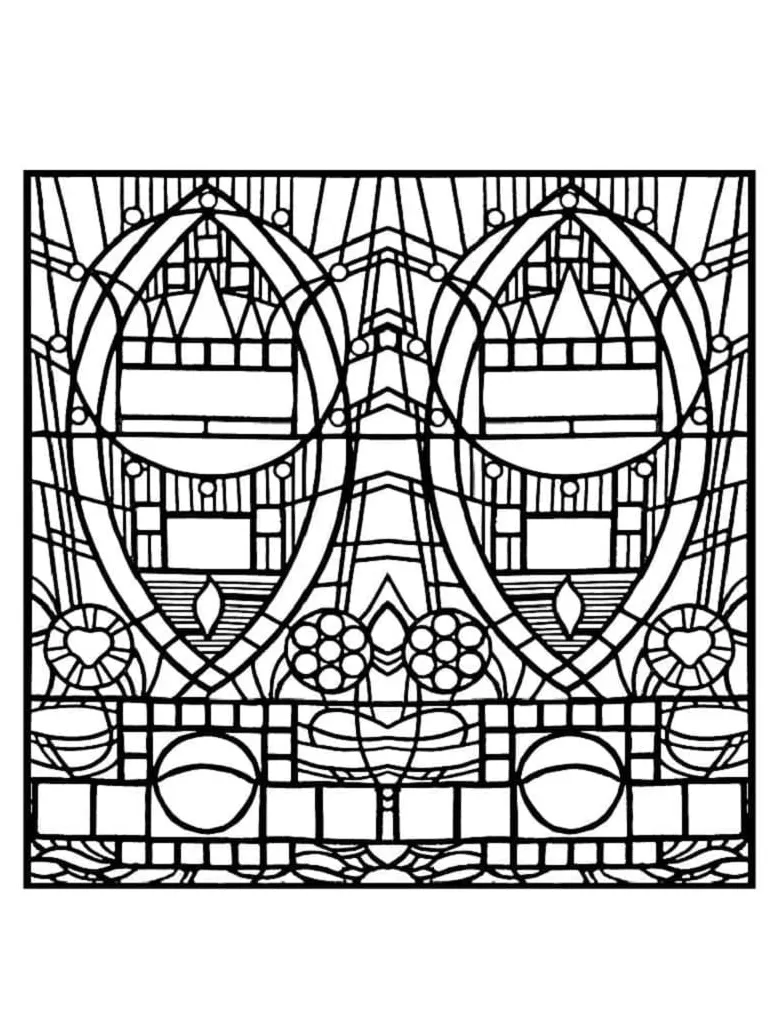 Printable stained glass design coloring page and print