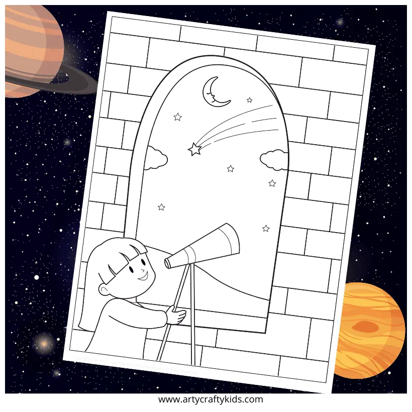 Star Gazing Colouring Page - Arty Crafty Kids