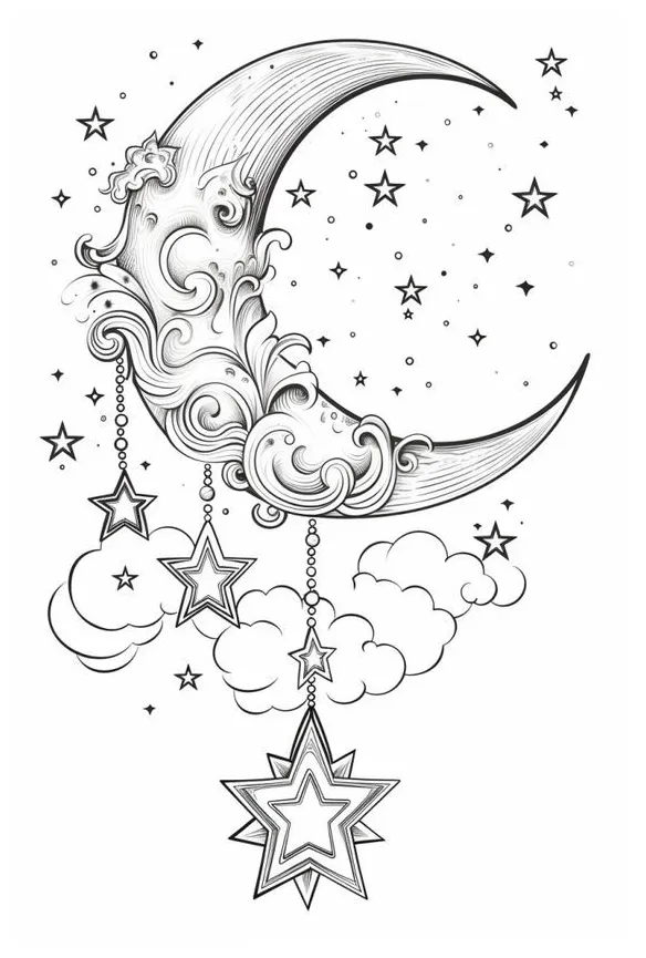 Moon and stars * coloring page for adults witch coloring pages, star