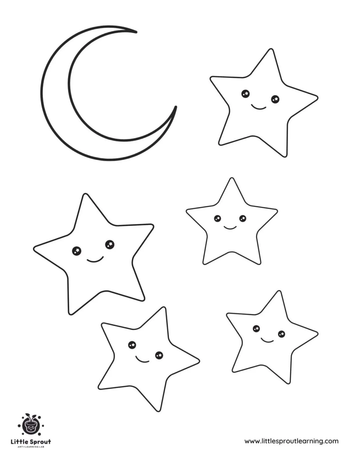 Moon and stars coloring page little sprout art