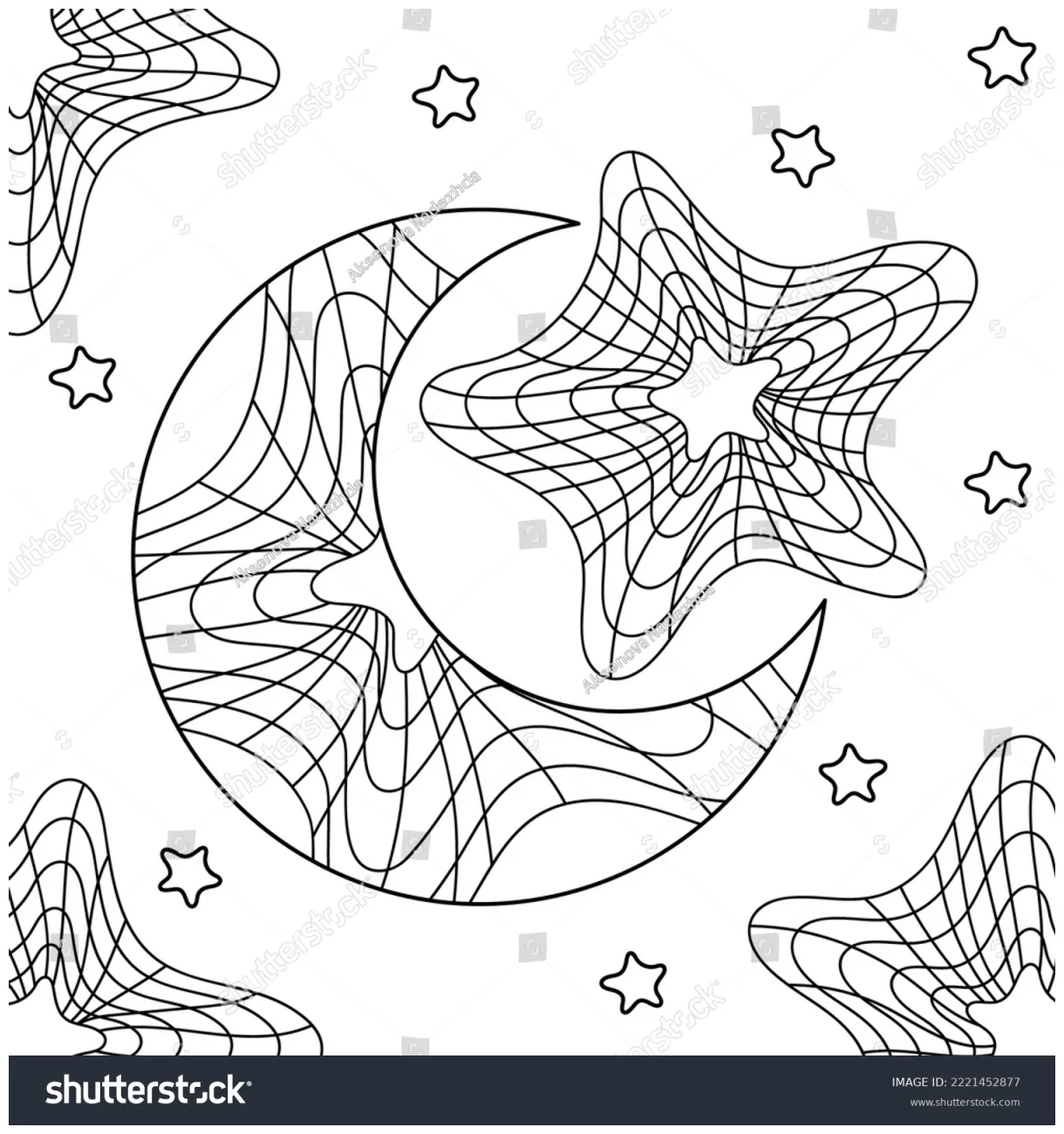 Moon Stars Coloring Page Adult Hand Stock Vector (Royalty Free