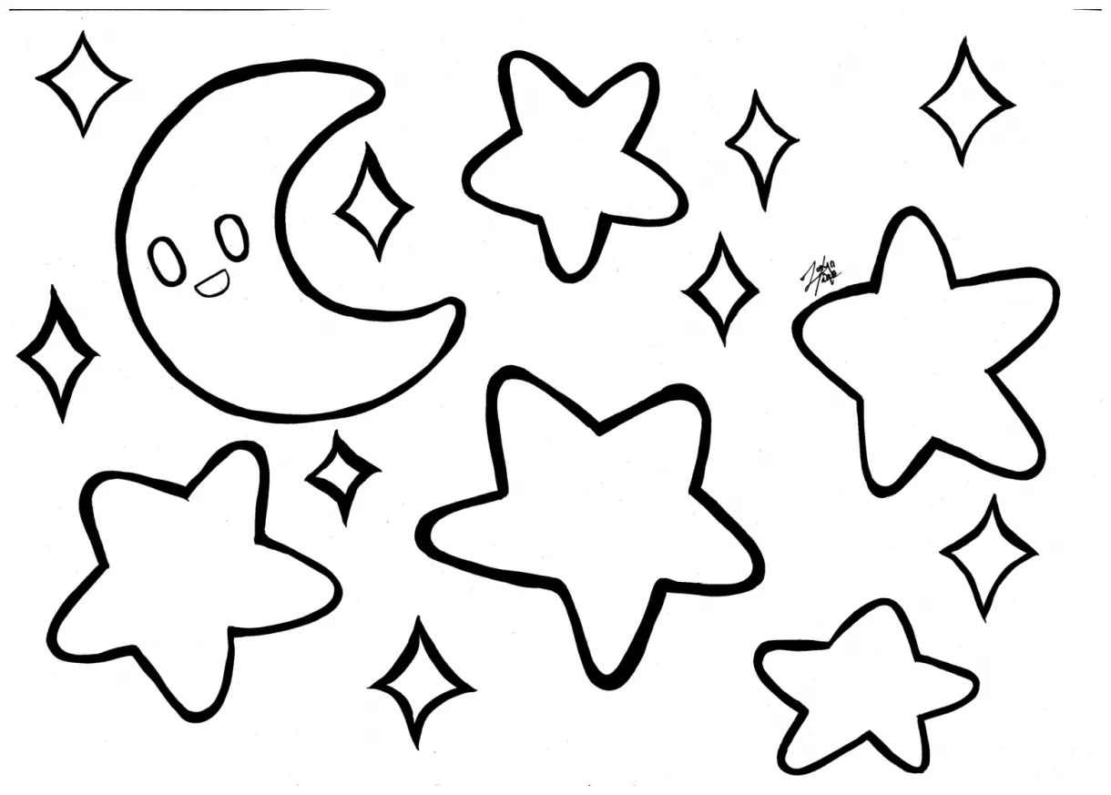 Moon and stars coloring page colouringpages printable coloring page