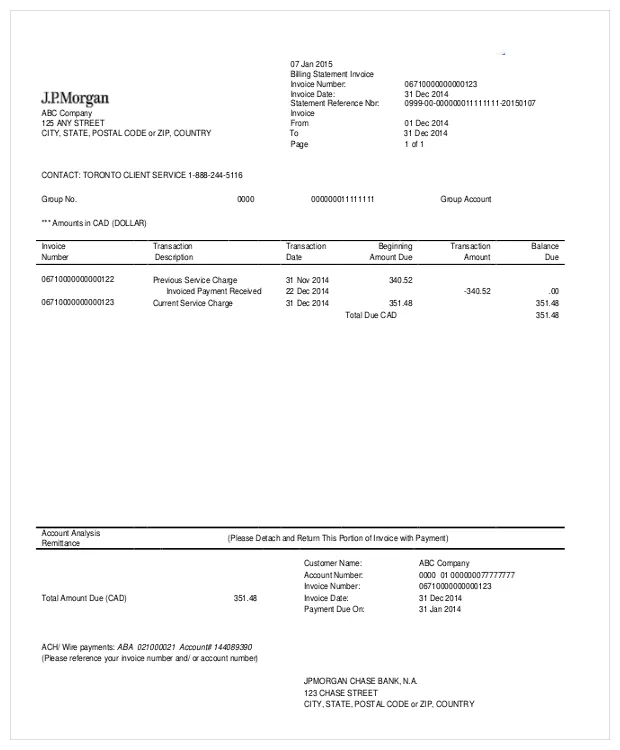 Statement of account