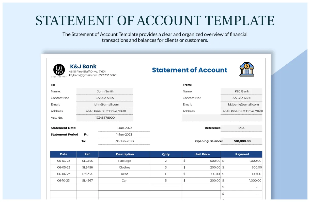 Template download in excel, google sheets