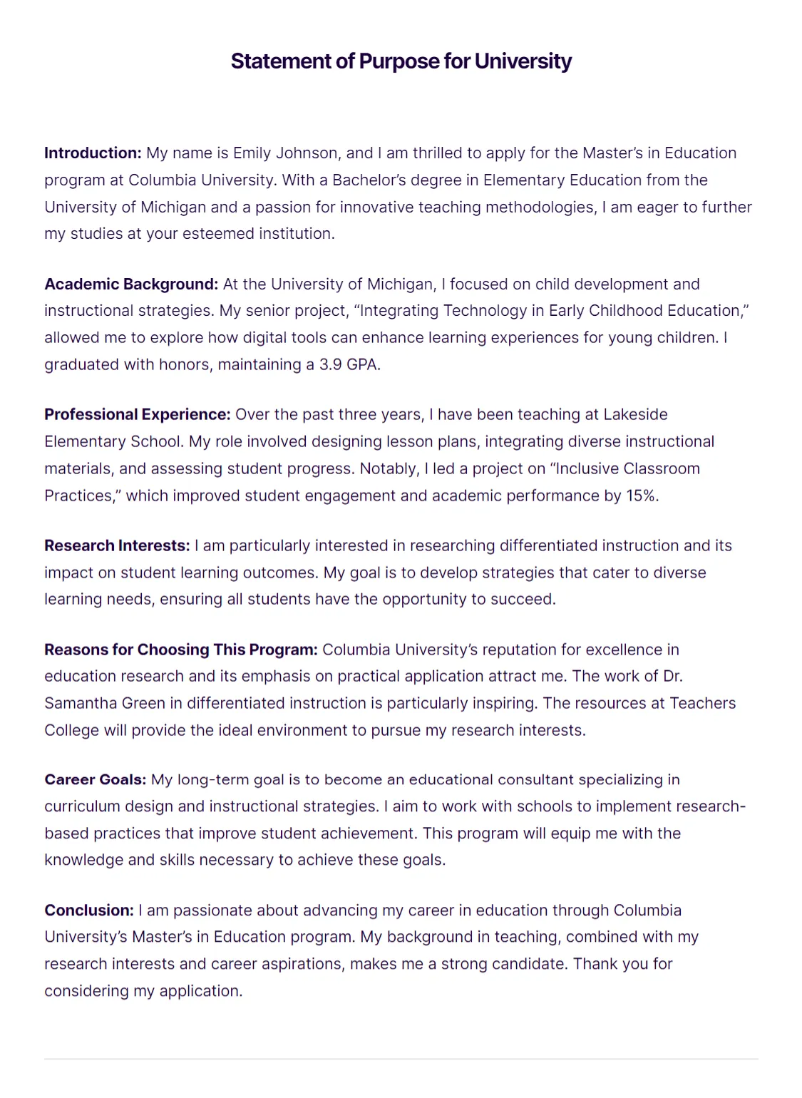 10+ statement of purpose examples to download