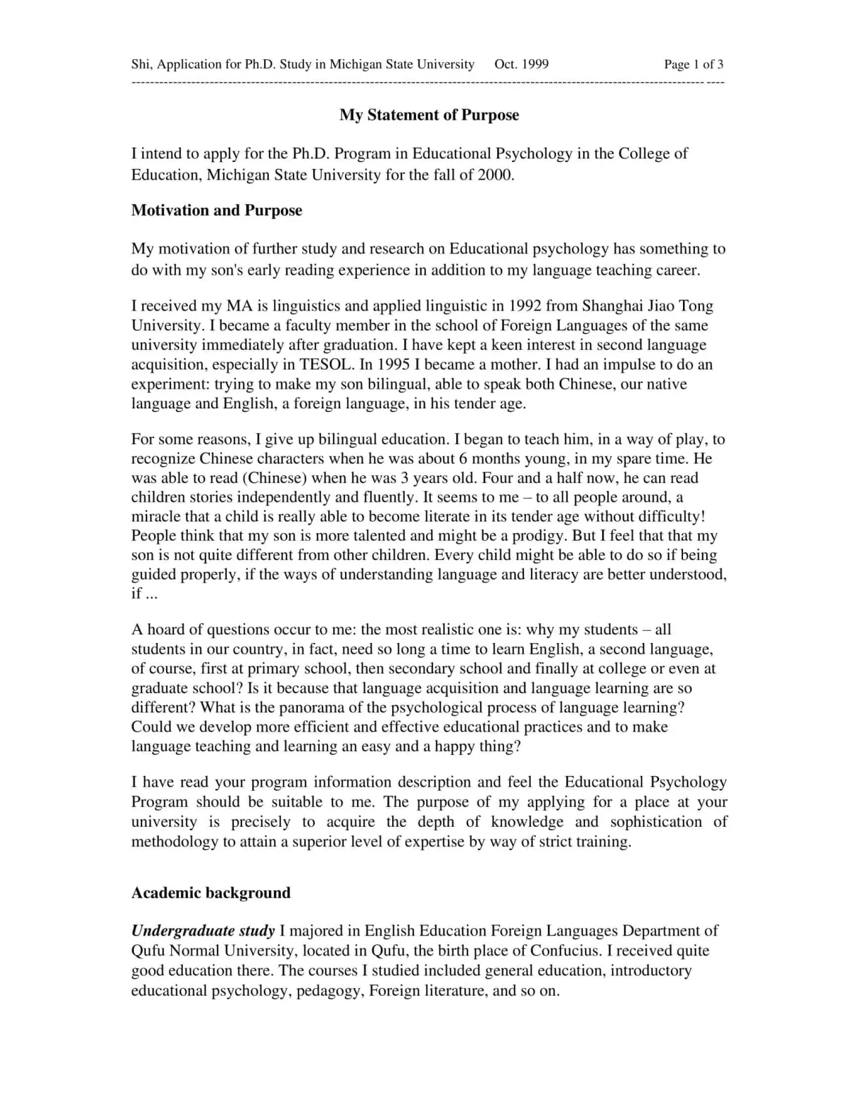 Free printable statement of purpose templates [graduate school & masters]