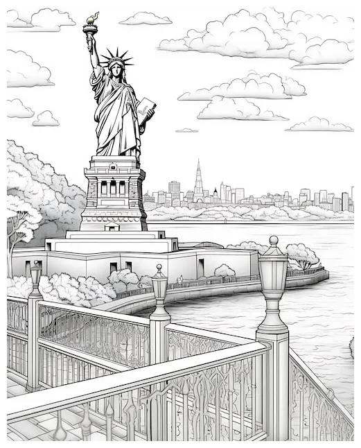 Coloring page of the statue of liberty premium ai-generated printable coloring page