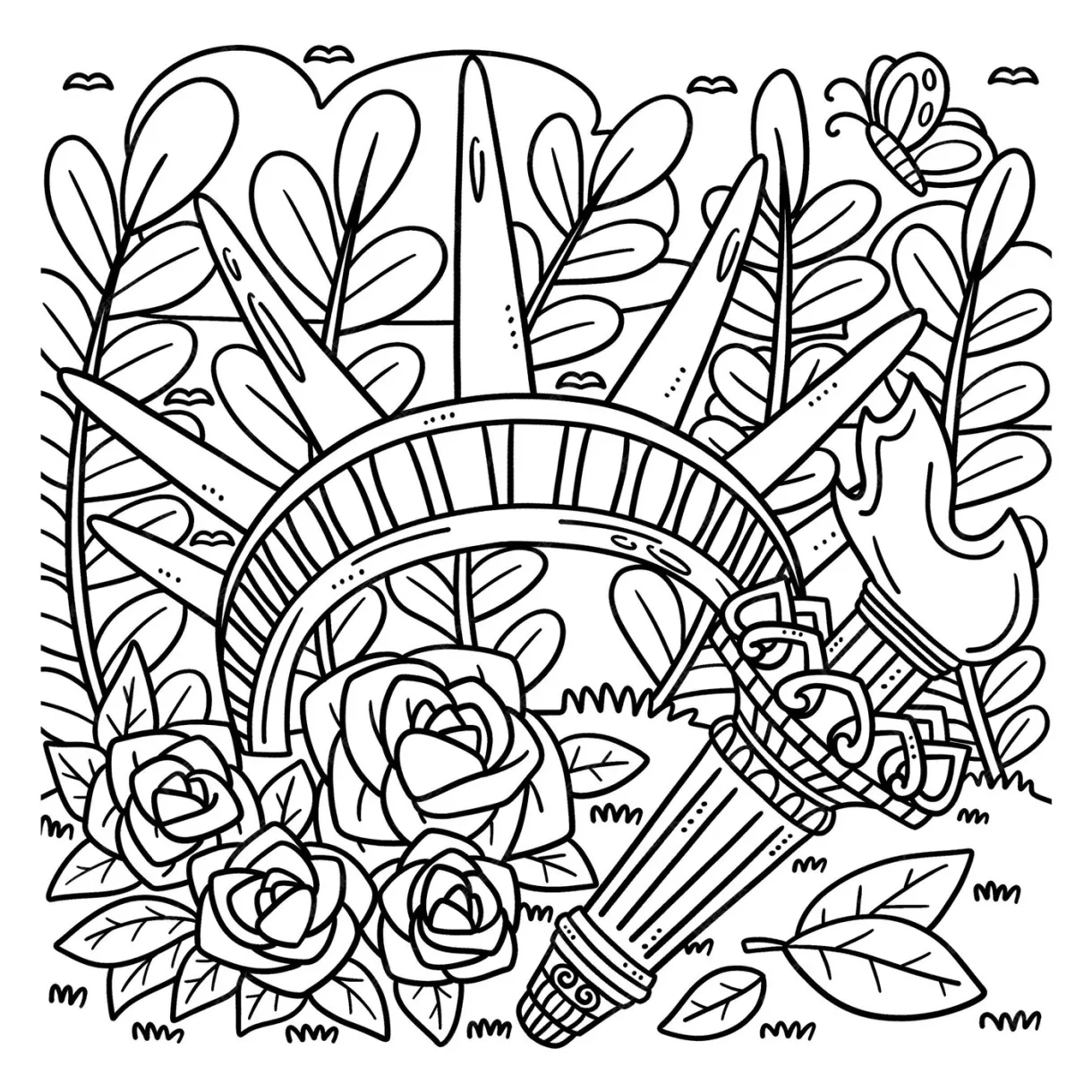 Premium Vector | Statue of liberty torch isolated coloring page